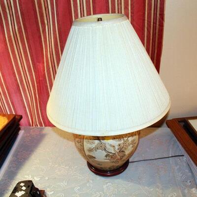 Ceramic crane theme lamp, with shade (#275)