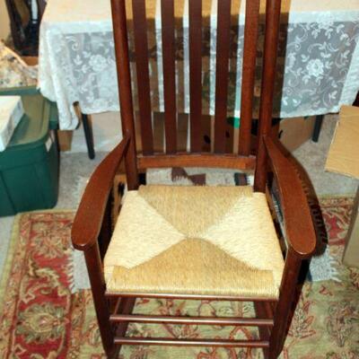 Oak rocker, wicker seat, needs minor repair (#274)