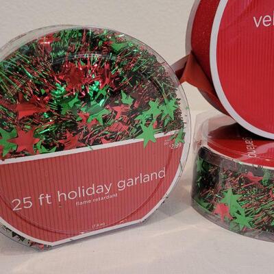 Lot 13: Assortment of Christmas Garland and Ribbon NEW