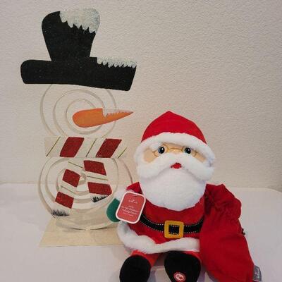 Lot 17: Metal Snowman Deco + Hallmark Plush Singing Santa Tested A+
