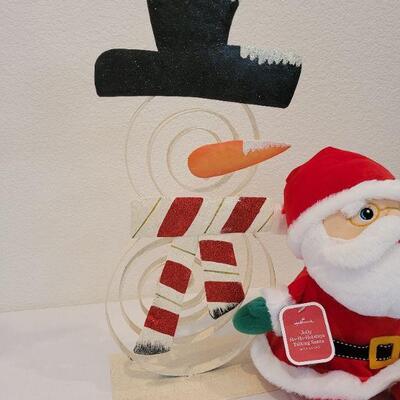 Lot 17: Metal Snowman Deco + Hallmark Plush Singing Santa Tested A+