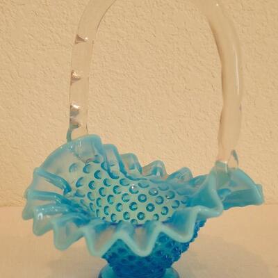 Lot 11: Vintage Fenton Hobnail Dish & Basket