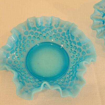 Lot 11: Vintage Fenton Hobnail Dish & Basket
