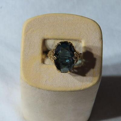 Aqua colored gold tone ring