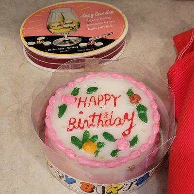 Lot 4: New Light Up Happy Birthday Apron, Plushie and Candle Lot