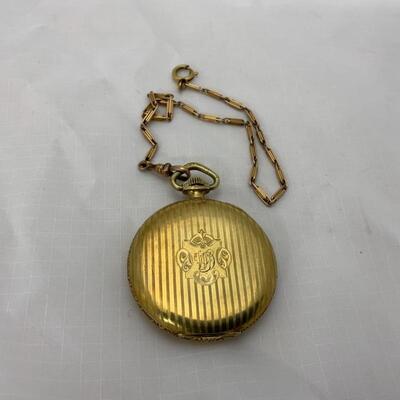 -3- ELGIN | Open Face Pocket Watch with Chain | 15j | 1927 | 18K Chain-4.5g