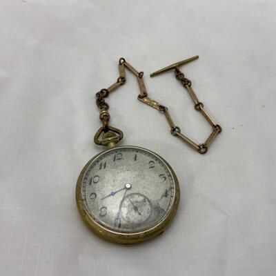 -11- ELGIN | Open Face Pocket Watch | 14K GF Watch | 15j | 1921 | 14K Chain-6g
