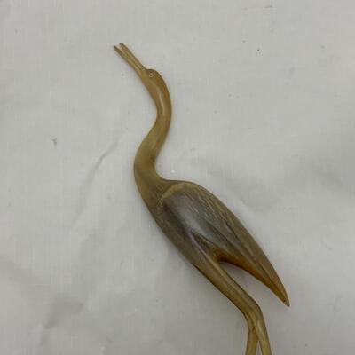-30- VINTAGE | 1960s Carved Horned Figure | Stork Egret Herron Crane