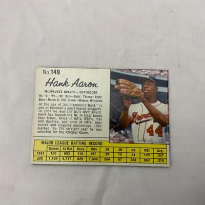 -37- HANK AARON | 1962 | Post Cereal Card #149 | Excellent