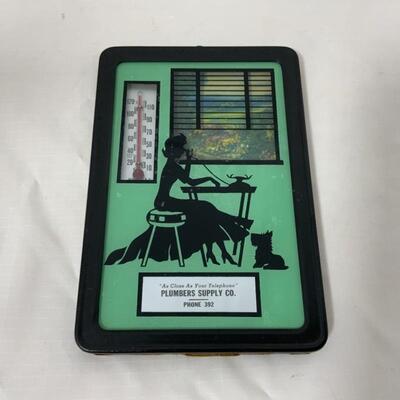 -86- VINTAGE | Silhouette Advertising Thermometer | c. 1950