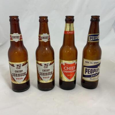 -94- VINTAGE | Four Beer Bottles | Chief Oshkosh | Peopleâ€™s