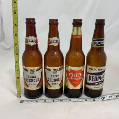 -94- VINTAGE | Four Beer Bottles | Chief Oshkosh | Peopleâ€™s