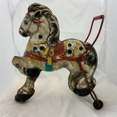 -116- VINTAGE | 1950s | Tin MOBO Horse Toy | RARE 19â€ Tall