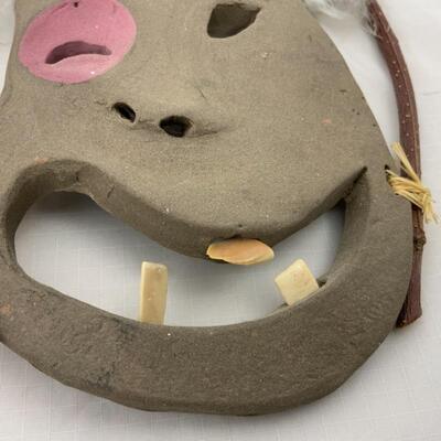 -120- Tunghat | Alaskan Native | Hand Crafted Terracotta Mask with Bone Teeth