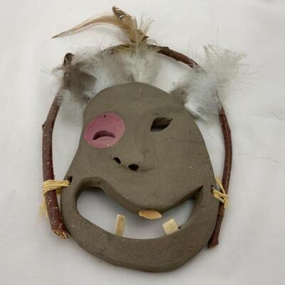 -120- Tunghat | Alaskan Native | Hand Crafted Terracotta Mask with Bone Teeth