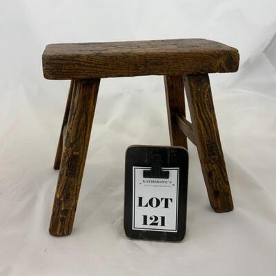 -121- Primitive Style Small Rectangular Stool | 8.5â€ tall