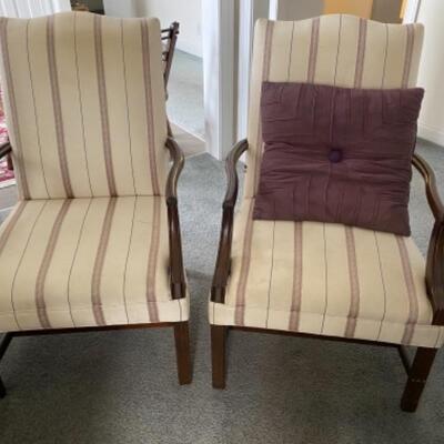 108 Pair of Upholstered Martha Washington Arm Chairs