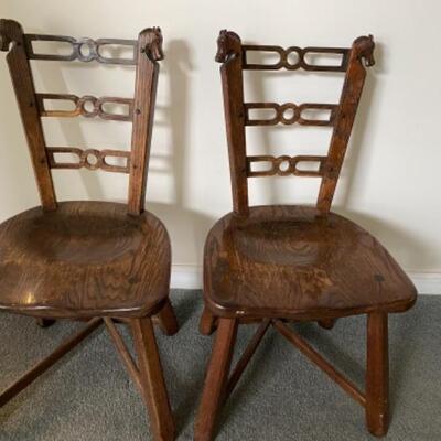 109 Pair of Romweber Viking Oak Horse Head Chair 
