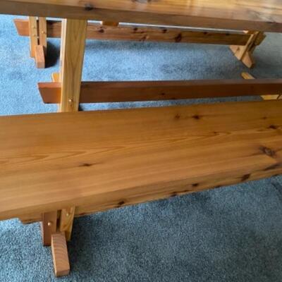 131 Handmade Red Cedar Dining Room Table with Benches Trestle Style 