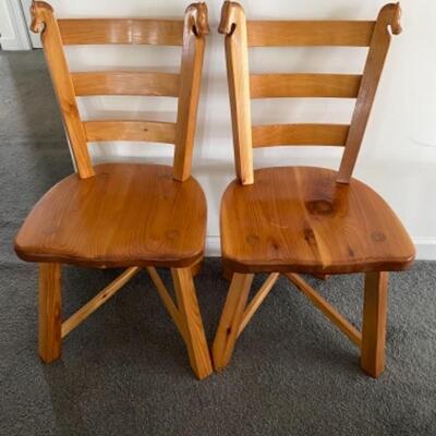 132 Pair of Handmade Romweber Style Red Cedar Horse Head Chairs 