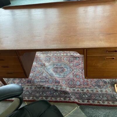 136 Mid Century Teak 6 Drawer Desk with Bookcase Front  