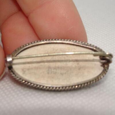 Gorgeous Delph Porcelain Oval Brooch, Blue & White