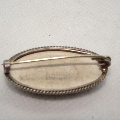 Gorgeous Delph Porcelain Oval Brooch, Blue & White