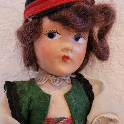 Lot 25: Vintage Wood Doll w/ Original Outfit