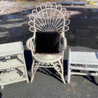240 Victorian Style Wicker Armchair with Two Stands 