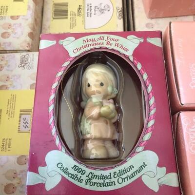 Box of 13 Precious moments figurines and various precious moments ornaments and collectors plate