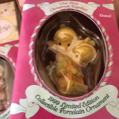 Box of 13 Precious moments figurines and various precious moments ornaments and collectors plate