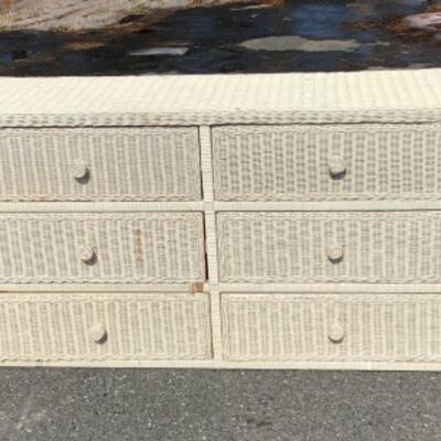 250 White Wicker Six Drawer Dresser  