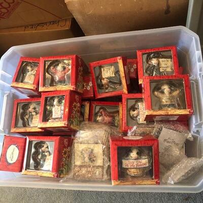 Large bin of various Maryâ€™s moo moo figurines 