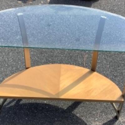 253 Glass Top Half Round Metal  Sofa Table 