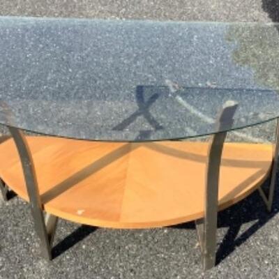 253 Glass Top Half Round Metal  Sofa Table 