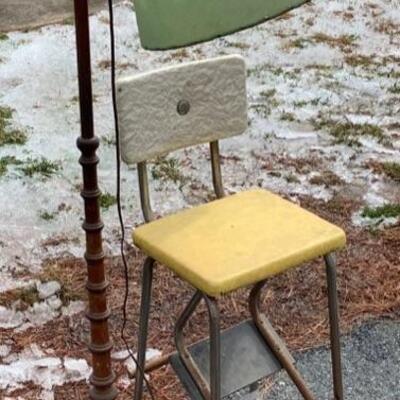 256 Vintage Metal step Stool and Wooden Floor Lamp 