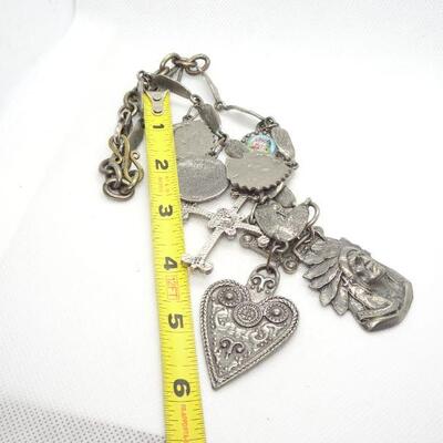 Silver Tone Native American Themed Charm Pendant Necklace, Cross, Chief, Heart