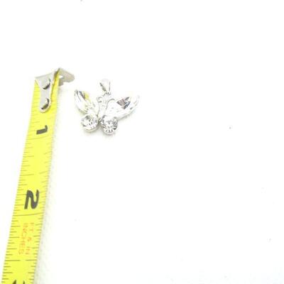 Silver Tone Rhinestone Butterfly Necklace Pendant - Signed