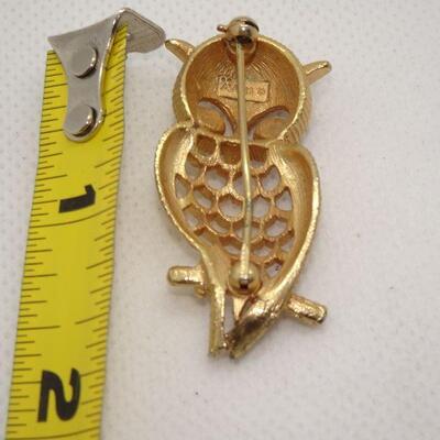 Gold Tone Ruby Red Eyed Hooter Owl Brooch, Hoot Hoot! 