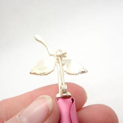 Roses are Girls Best Friend, Pink & Silver Tone Rose Brooch 