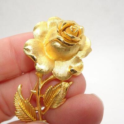 Trifari Gold Brooch, Rose Brooch MCM