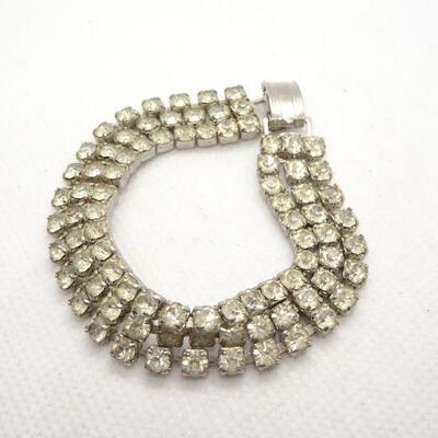 Vintage Mid Century 3 strand Rhinestone Bracelet, Evening Wear Jewels 