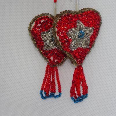 Hand Beaded Red White & Blue Beaded Heart Earrings, Lone Star - Houston Stock Show Jewelry 