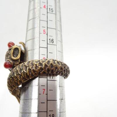 Very Cool Koi Fish Wrap Ring, Red Eyes, Signed "Lucky You" 