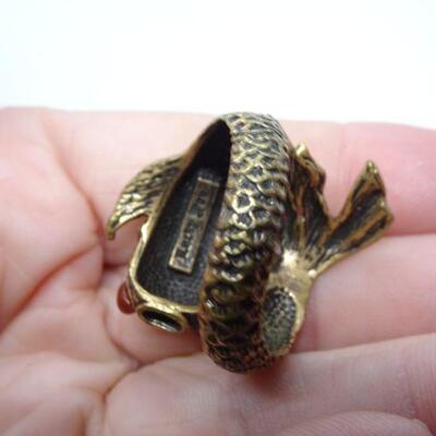 Very Cool Koi Fish Wrap Ring, Red Eyes, Signed "Lucky You" 