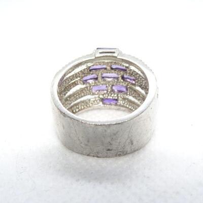 Silver Tone Purple Amethyst Ring 