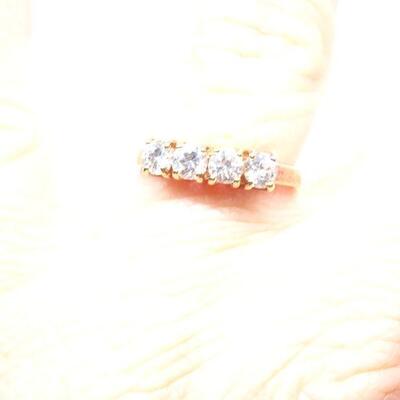 Dainty Gold Tone 4 Stone Rhinestone Ring 