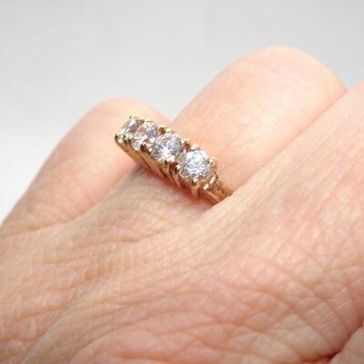 Dainty Gold Tone 4 Stone Rhinestone Ring 