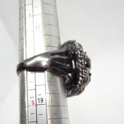 Silver Tone Yellowish Citrine Colored Rhinestone Ring 
