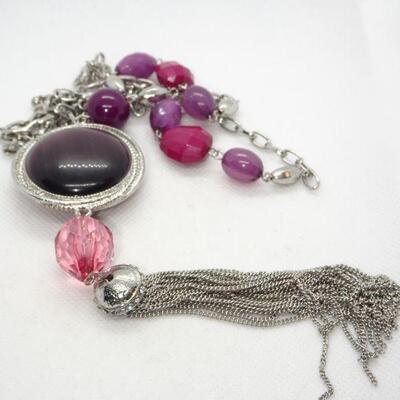 Silver, Pink & Purple Necklace, Different colors on each side 